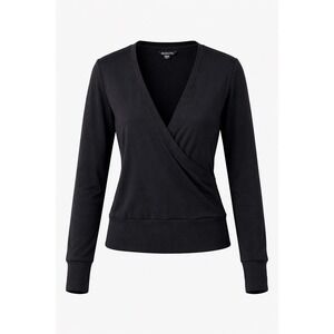 Athleta Small Women Odyssey V-neck Wrap Top Sleeve Gray Black Stretch Knit